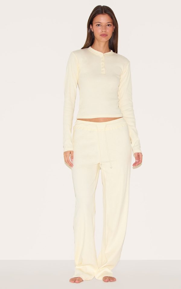Lemon Ribbed Long Sleeve Long Pj Set