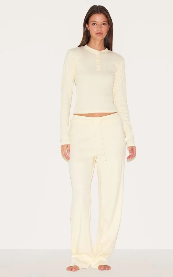 Lemon Ribbed Long Sleeve Long Pj Set