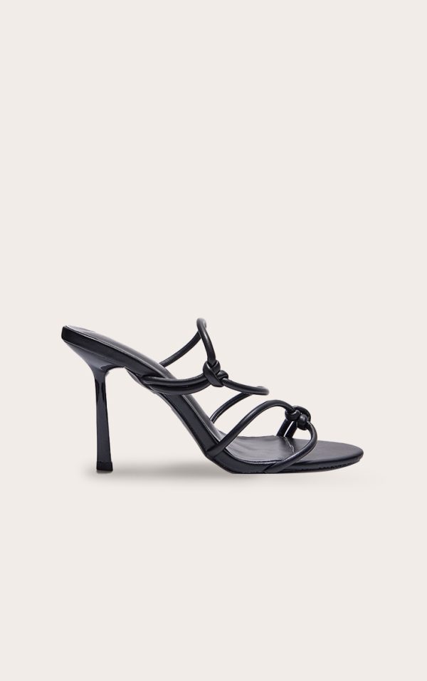 Black PU  Round Toe Heeled Mules