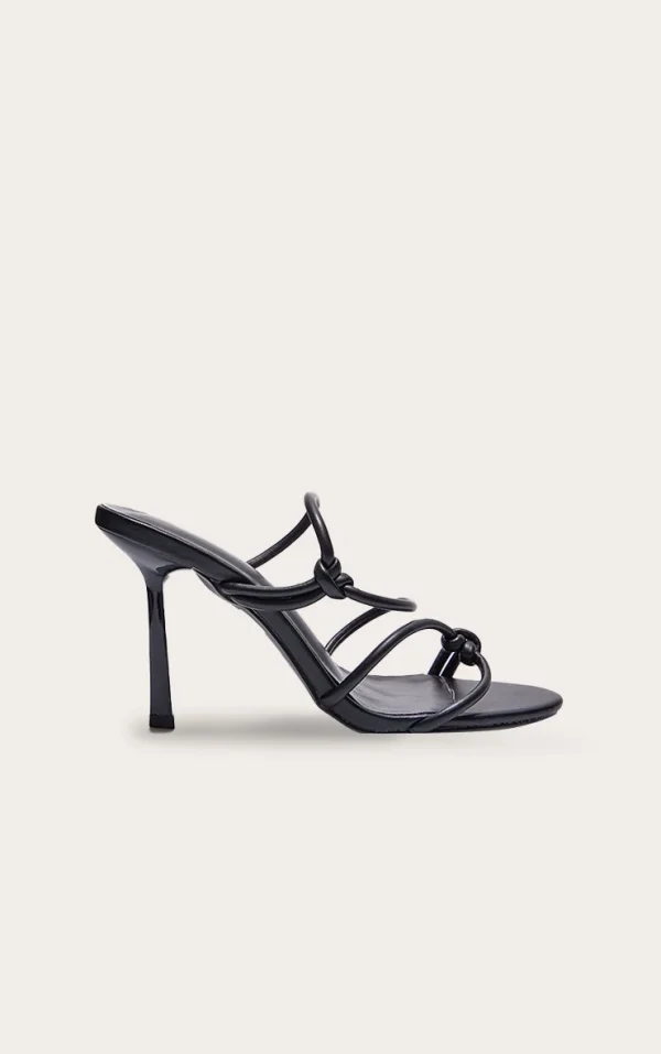 Black PU  Round Toe Heeled Mules