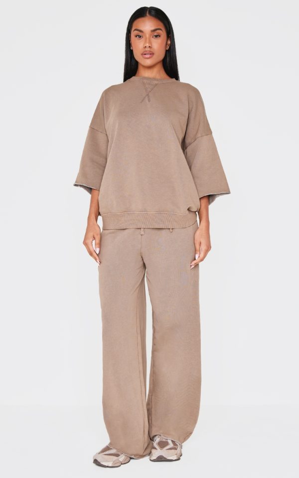 Brown Vintage Wash Wide Leg Sweatpants