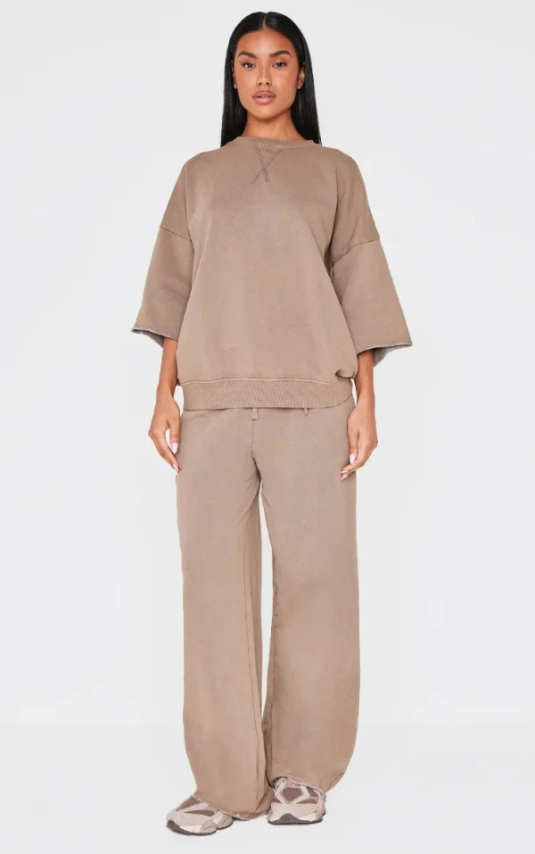 Brown Vintage Wash Wide Leg Sweatpants