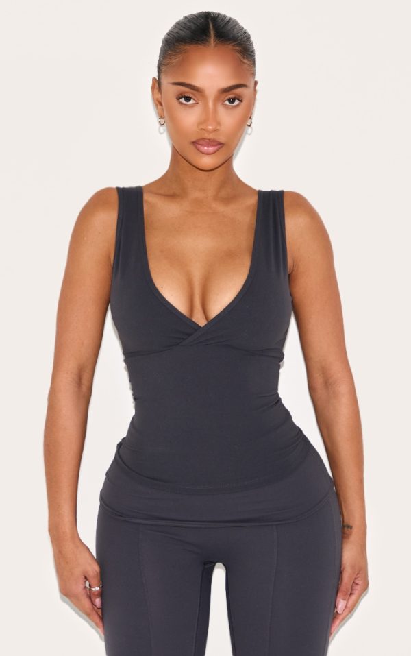 Shape Charcoal Sculpt Active Wrap V Neck Long Line Top