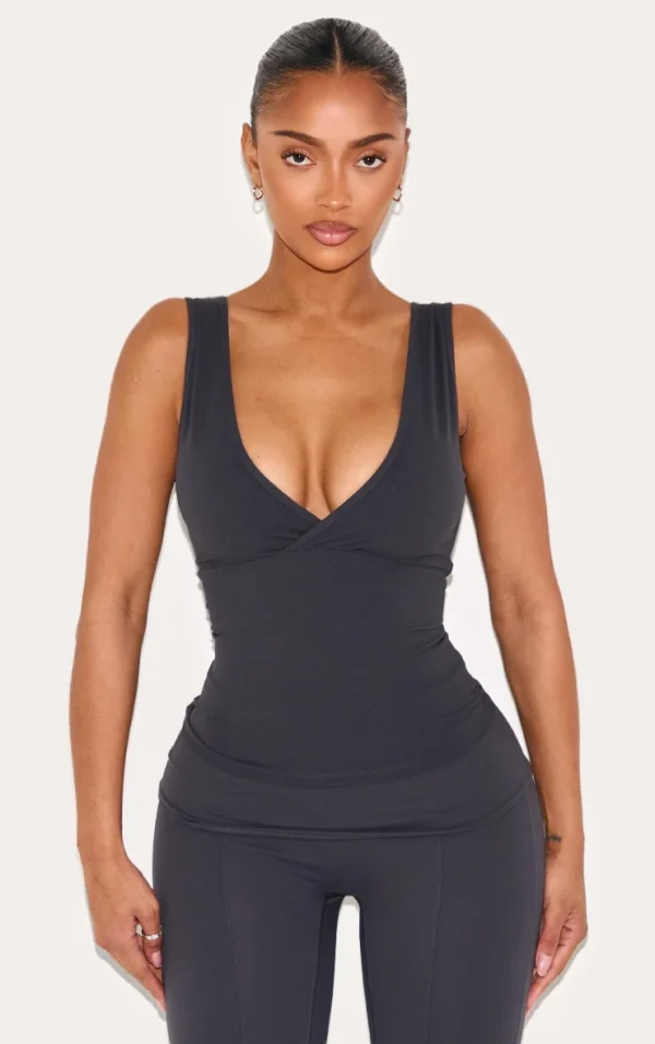 Shape Charcoal Sculpt Active Wrap V Neck Long Line Top