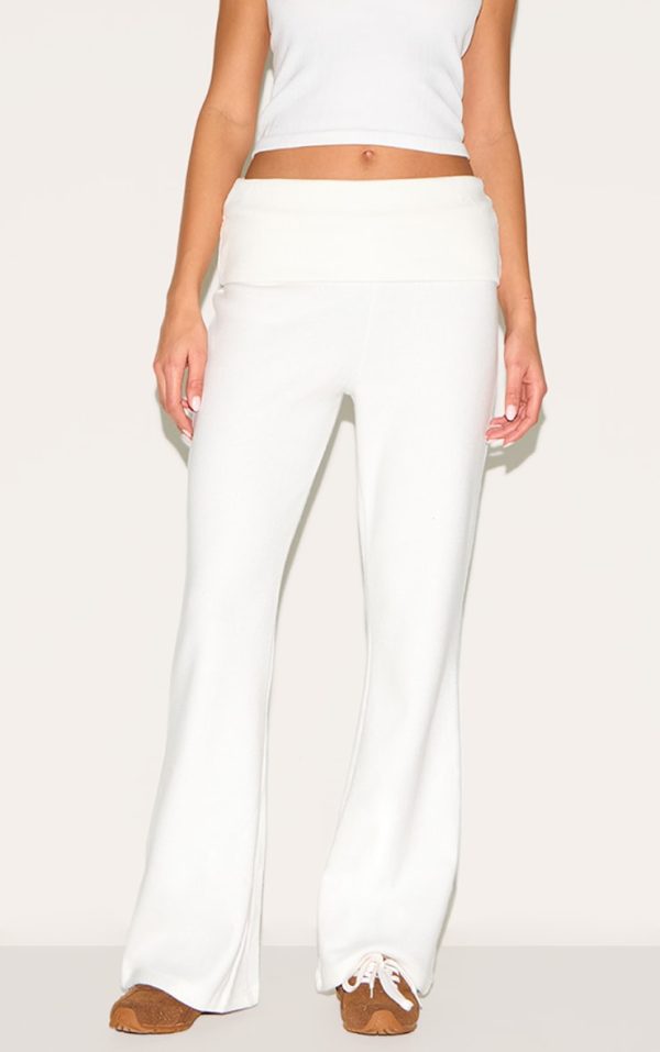 Cream Super Soft Foldover Waist Flare Lounge Pants