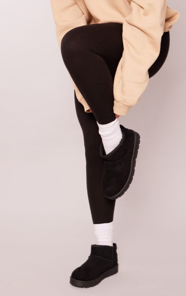 Black Faux Suede Cleated Mini Ankle Boots