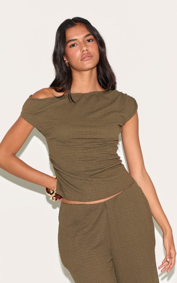 Dark Green Textured Boatneck Sleeveless Top