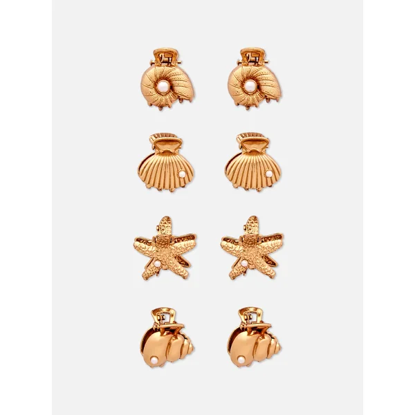 8-Pack Mini Seashell Bulldog Hair Clips - Yellow