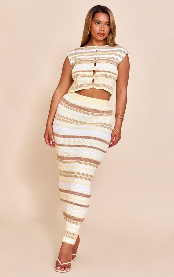 Shape Butter Yellow Knitted Stripped Maxi Skirt