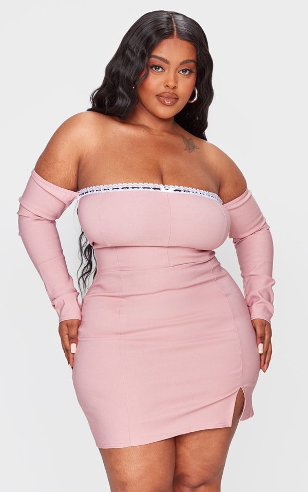 Plus Pink Bardot Corset Detail Bodycon Dress