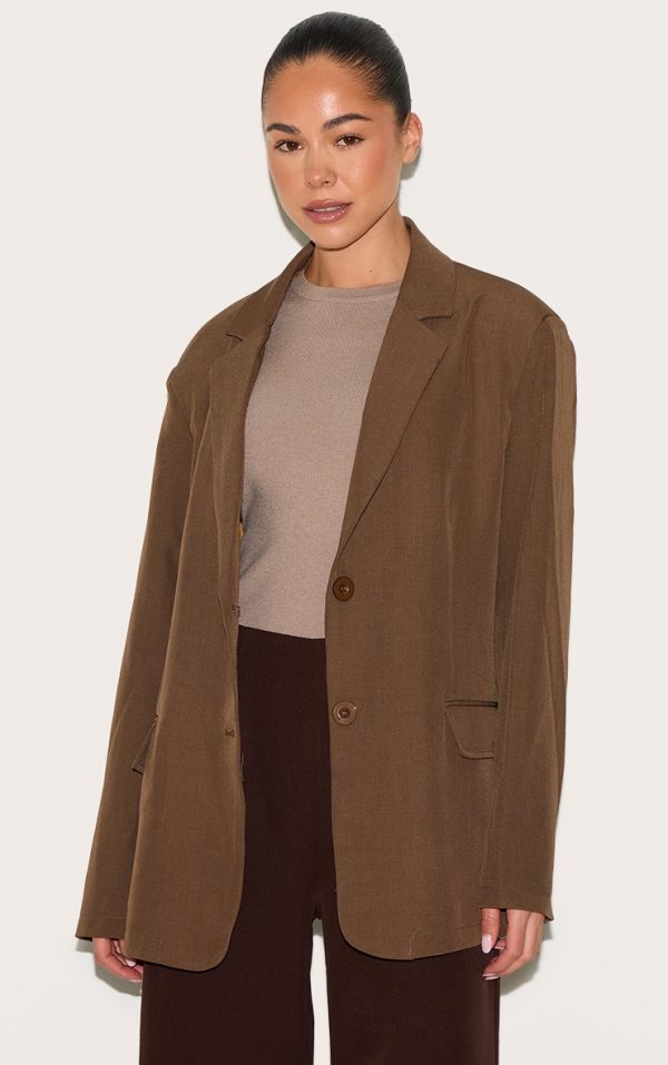 Taupe Seam Detail Structured Oversized Blazer