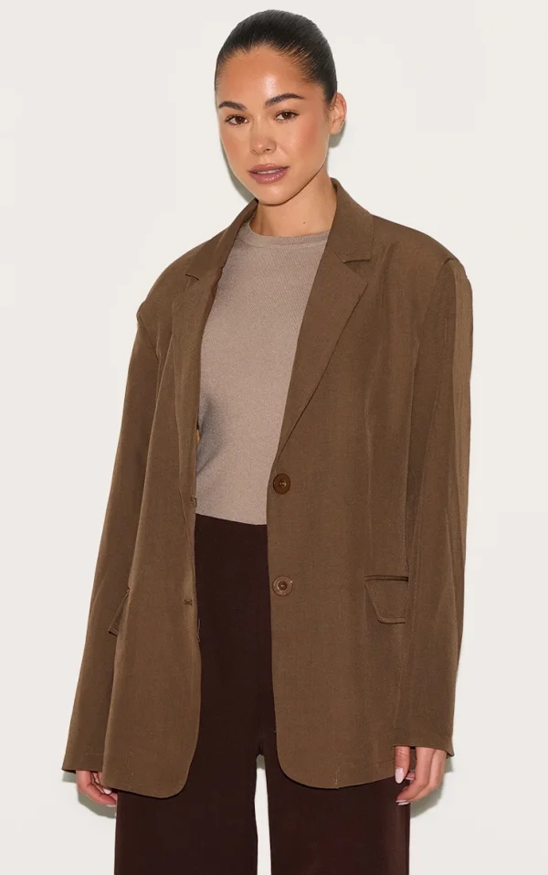 Taupe Seam Detail Structured Oversized Blazer