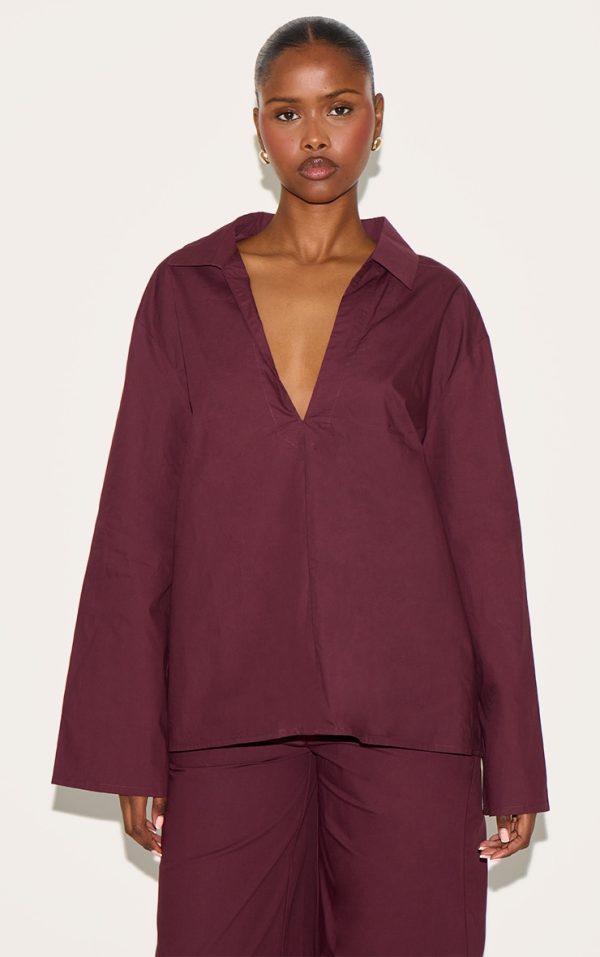 Plum Cotton Poplin Oversized Shirt