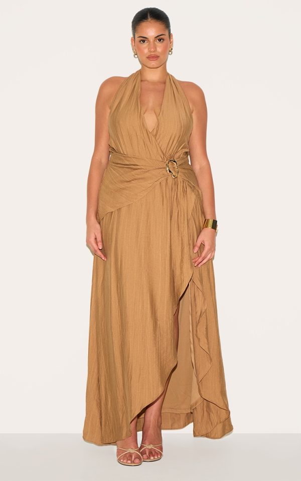 Plus Textured Plunge Trim Detail Maxi Dress
