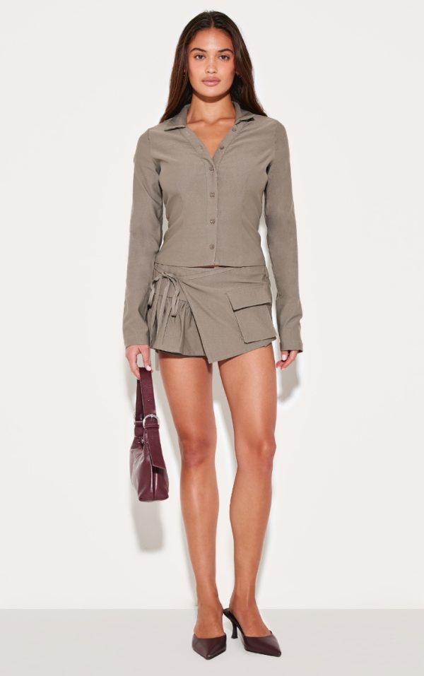 Taupe  Woven Frill Cargo Detail Skort