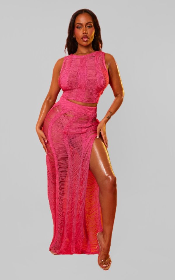 Shape Bright Pink Knit Ladder Maxi Skirt