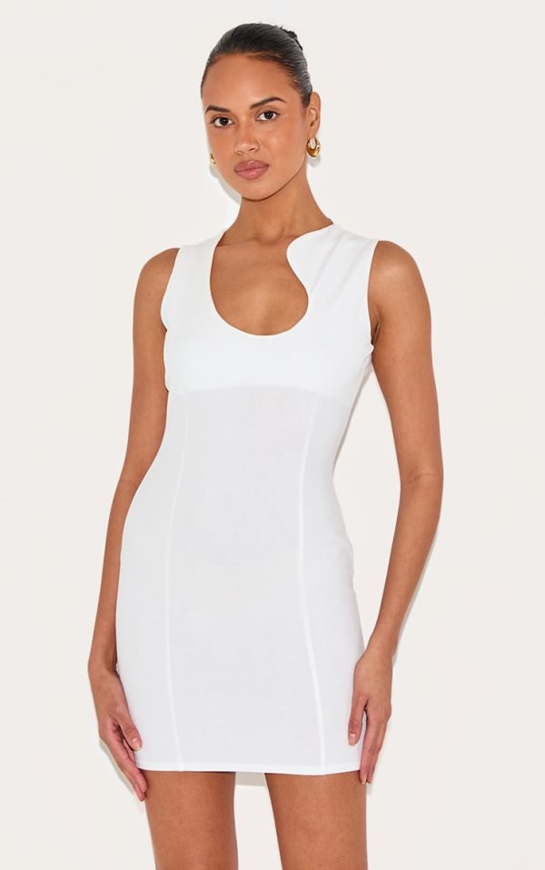 Cream Stretch Woven Mini Dress
