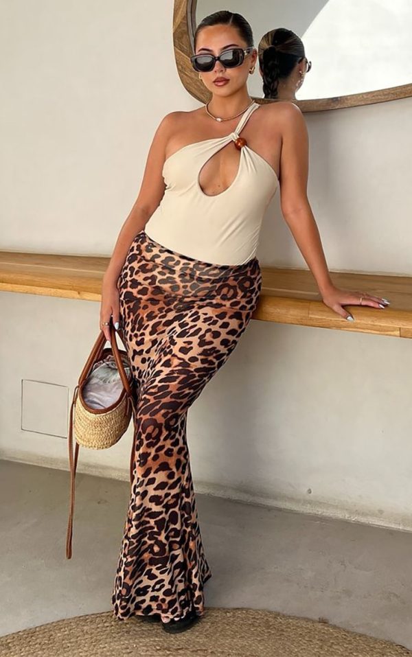 Cream Bead Detail One Shoulder Cut Out Swimsuit