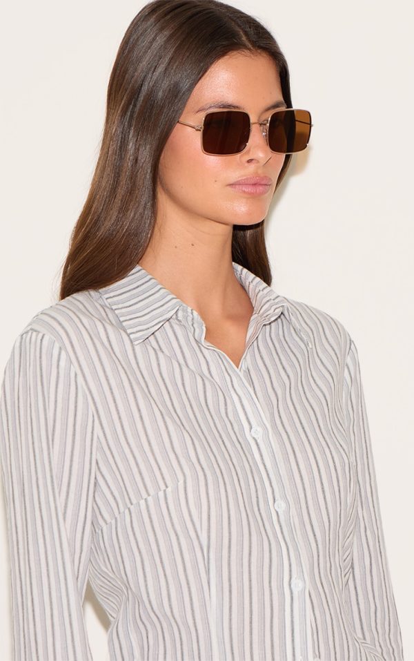 Gold Metal Frame Square Brown Lens Sunglasses