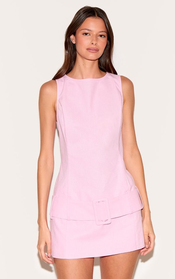 Pink Drop Waist Belt Detail A Line Skort Romper