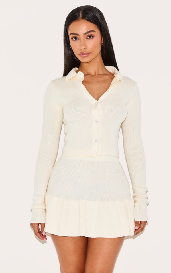 Petite Cream Knitted Button Up Cardigan