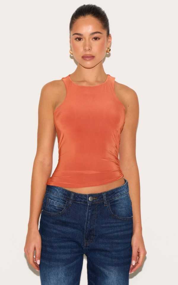 Burnt Orange Soft Touch Asymmetric Hem Racer Vest