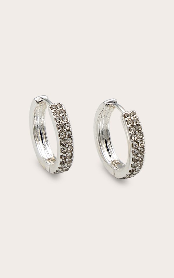 Real Silver Plated Double Diamante Row Hoop Earrings