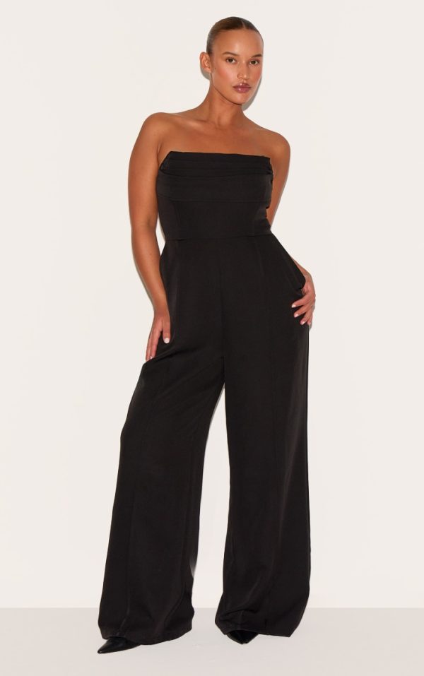 Plus Black Bandeau Cowl Neck Pocket Detail Jumpsuit