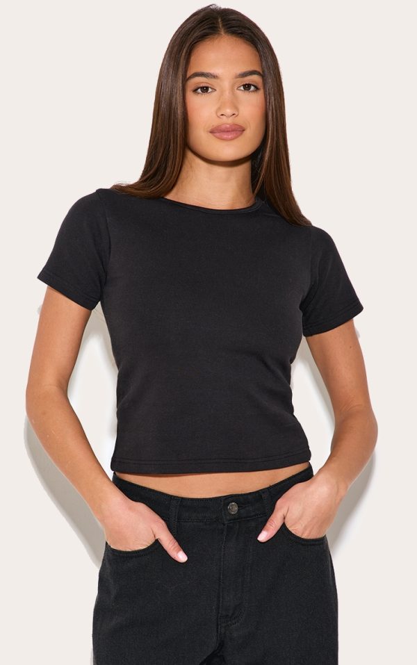 Black Interlock Longline Short Sleeve Top