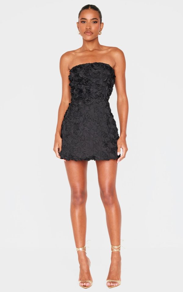 Black Floral Ruffle A-line Dress