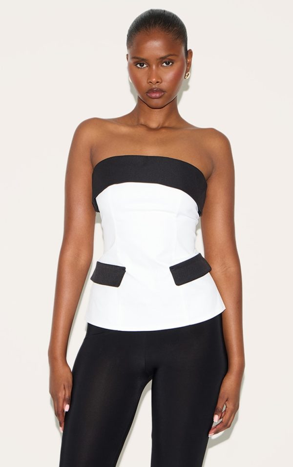 White Contrast Pocket Detail Foldover Bandeau