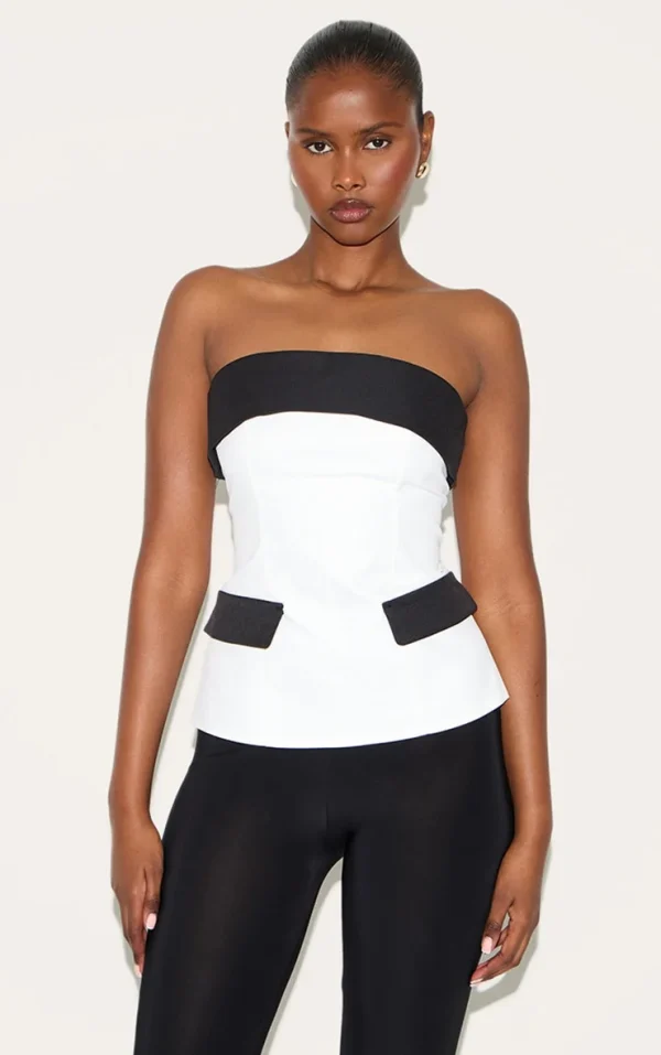 White Contrast Pocket Detail Foldover Bandeau