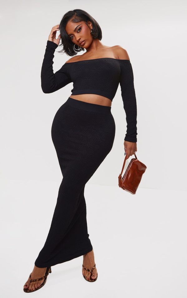 Shape Black Textured Seamless Maxi Skirt