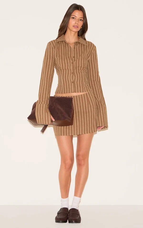Brown Pinstripe A Line Mini Skirt