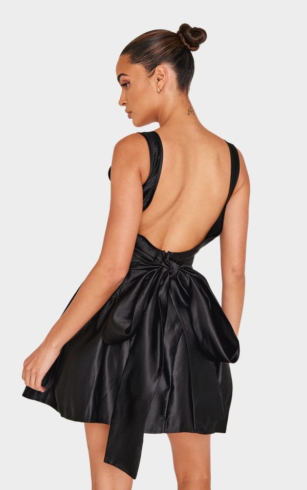 Black Bow Back Detail Skater Dress