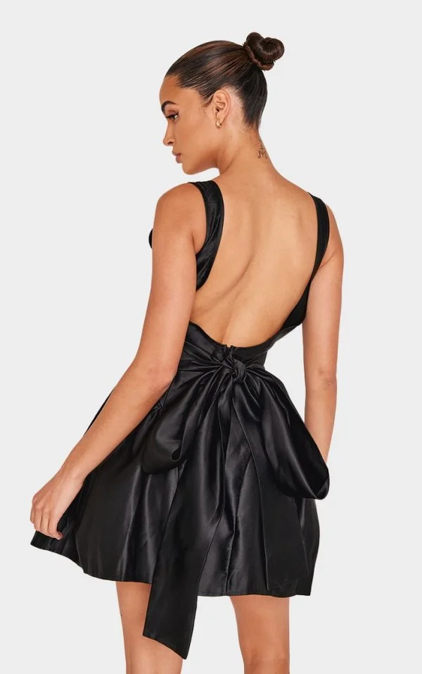 Black Bow Back Detail Skater Dress