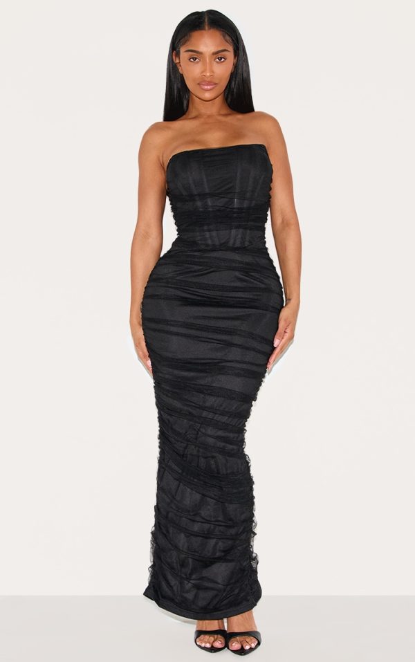 Shape Black Mesh Corset Bandeau Maxi Dress