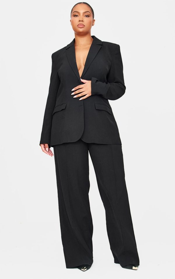 Black Woven Pin Tuck Premium Straight Leg Pants