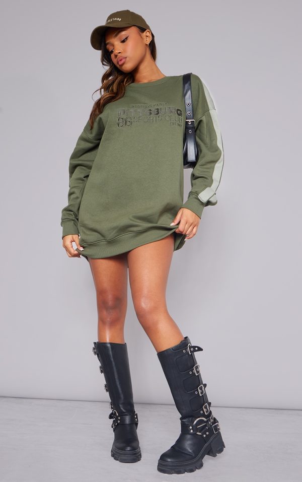 Khaki Pennsylvania Graphic Embroidered Sweater Dress