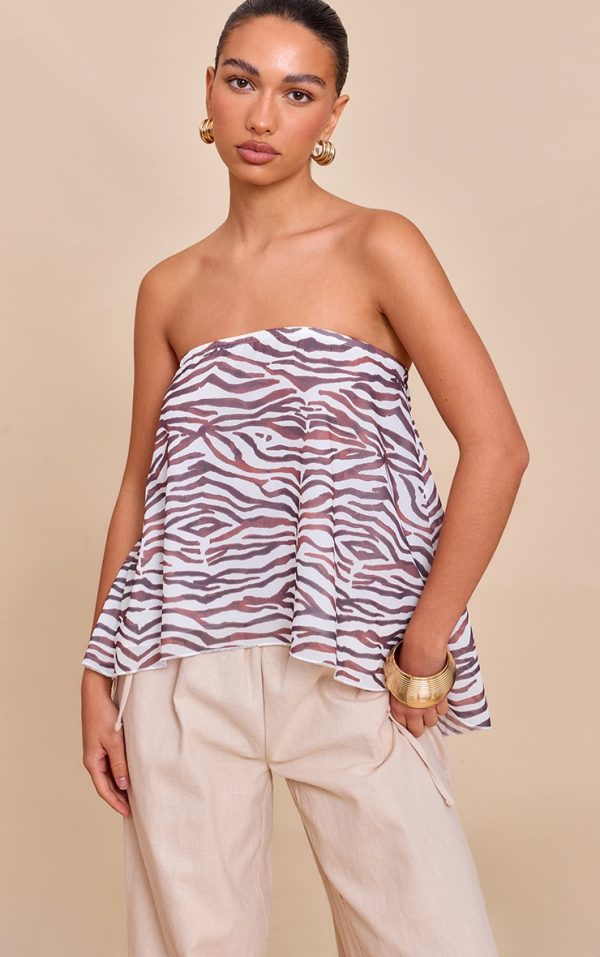 Monochrome Zebra Print Chiffon Floaty Bandeau Top