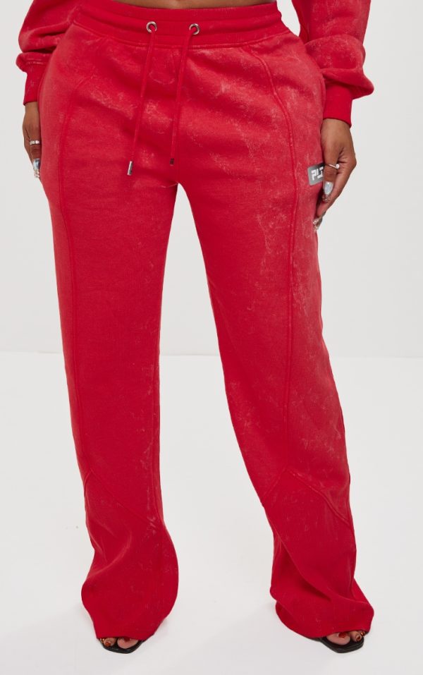PRETTYLITTLETHING Shape Washed Red Wide Leg Sweatpants