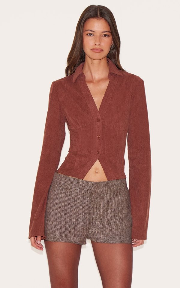 Brown Corduroy Fitted Shirt