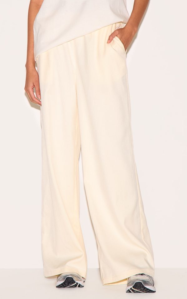 Cream Woven Elasticated Waist Wide Leg Pants