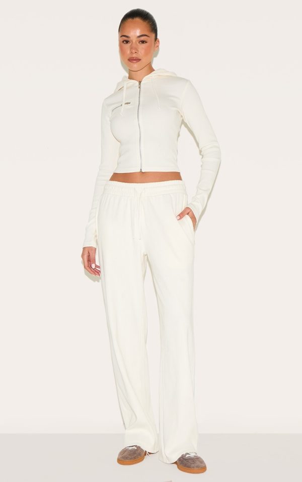 Cream Wide Leg Ribbed Pants