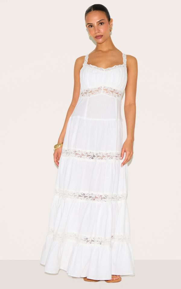 Petite White Tiered Maxi Dress With Lace Details