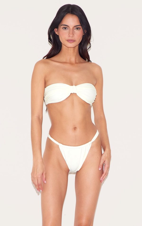 Cream Knot Front Bandeau Bikini Top