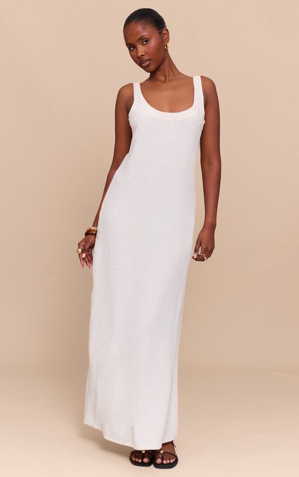 Natural Textured Scoop Neck Maxi Dress