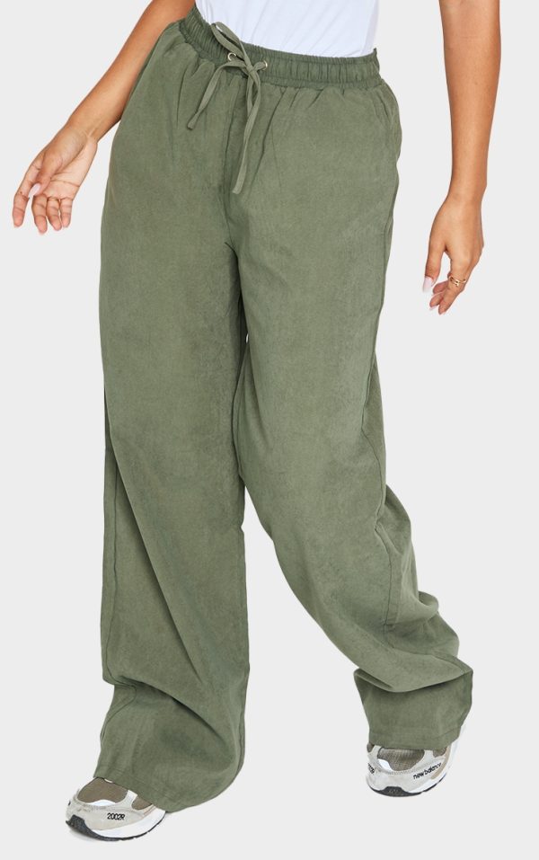 Petite Green Peach Skin Wide Leg Cargo Pants