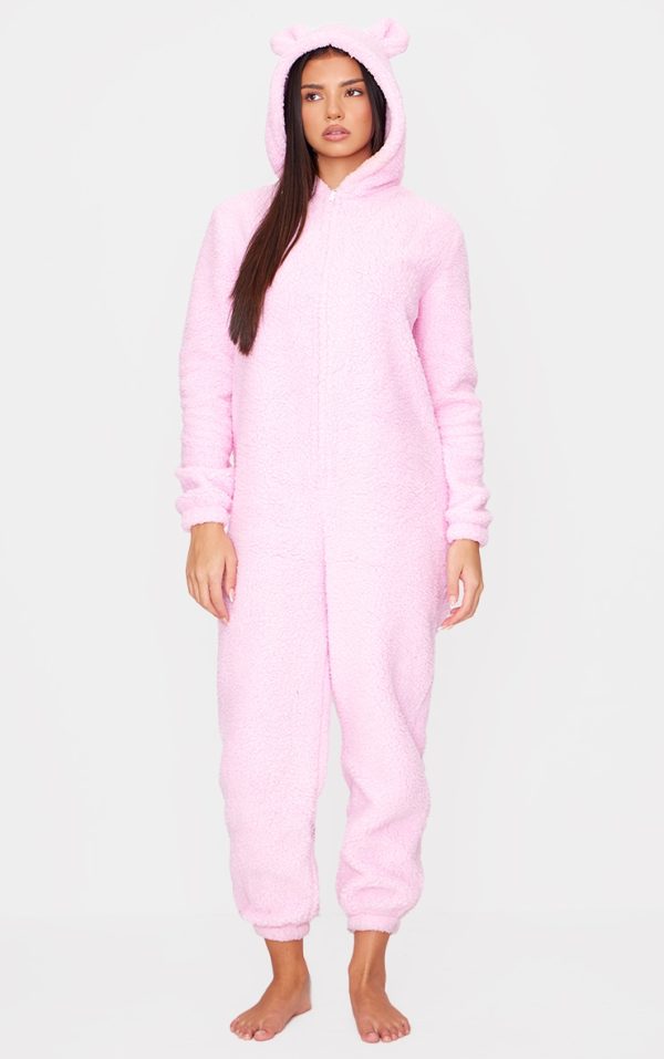 Pink Hooded Fleece Onesie