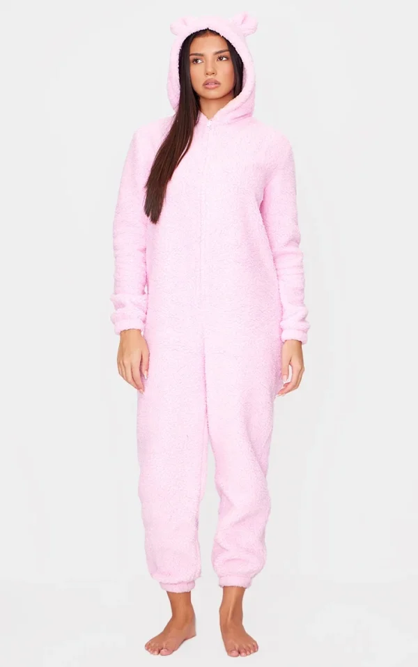 Pink Hooded Fleece Onesie